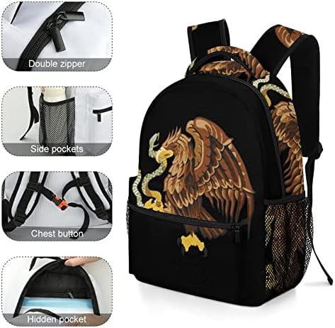 México Cidade do México Eagles Backpack de grande capacidade Mochila Funny Printed Graphic 16in para viagens escolares