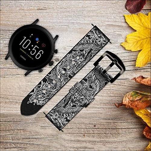 CA0214 Dragon Tattoo Leather & Silicone Smart Watch Band Strap for Fossil Wristwatch Tamanho