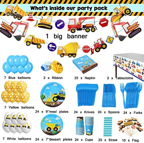 Construção de festas de aniversário com tema de construção para meninos - Decorações de partidos de caminhão e trator