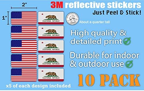 3M Reflexivo da Califórnia e adesivos de bandeira dos EUA | Decalques de segurança versáteis | Chapéus, laptops, bicicletas, caixas