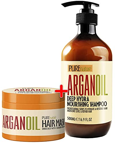 Nature Pure Nature Lux Spa shampoo de óleo de argan e máscara de cabelo SLS Livre livre, livre, para cabelo livre, seco, encaracolado ou crespo - espessamento para cabelos finos/finos, boa para cor e cabelos tratados com ceratina