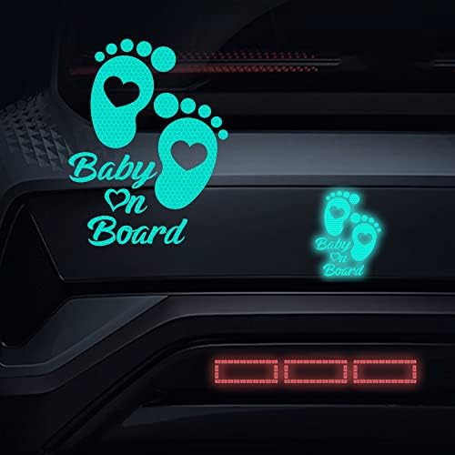 Dreothy 2pcs pegada de bebê a bordo de adesivos refletivos, alerta de vinil com segurança de alto reflexivo para carros adesivos de