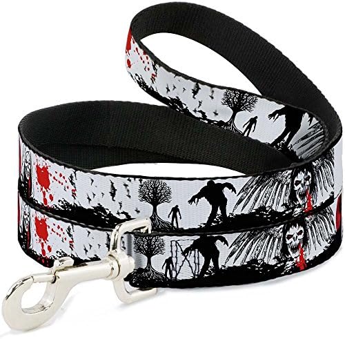 Coleira de fivela para baixo - Night Fright Night White/Black/Red - 6 pés de comprimento - 1 de largura