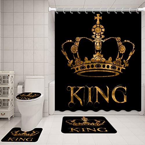 Fushvre Crown Bathrons com cortina de chuveiro e tapetes Metallic Golden King Bath Curtain Conjunto para homens Gancho de decoração