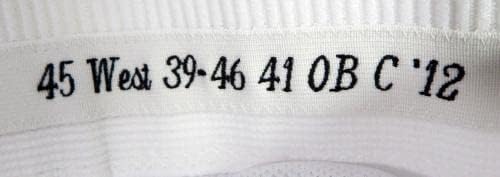 2012 Miami Marlins Sean West 45 Game usou calças brancas 39-46-41 621-Jogo usado calças MLB usadas