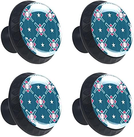 Kaidoball estrelas de beisebol Baseball Bat Ball Pattern Leans 4 peças Botão redondo de armário com parafusos adequados para