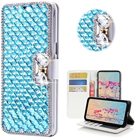 Stenes Samsung Galaxy S6 Caso ativo - elegante - 3D Bling Bling Crystal Square Lattice Wallet Slots de cartão de crédito