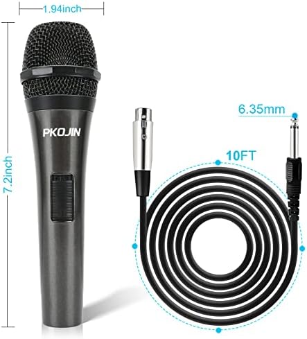 Microfone de karaokê dinâmico de pkojin para cantar, microfone com fio vocal para karaokê, microfone portátil com cabo de 10