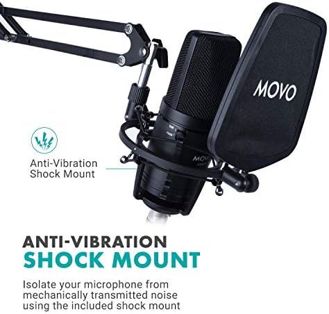 MOVO VSM -5 Microfone de condensador cardióides do MOVSM -5 DIAPHRAGM XLR Cardioid com montagem de choque, filtro pop e cabo XLR - microfone ideal para vocais, podcasting, streaming, transmissão, ASMR e muito mais