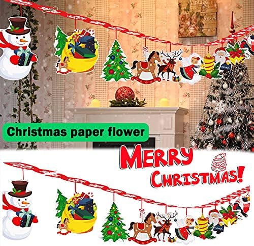 Decorações de casa de Natal lá fora, decorações de festa de Natal, decoração de férias, decoração de Natal Cartoon Garland Arranjo de Natal Atmosfera de Natal Cartoon Bels Elk Garland Flags