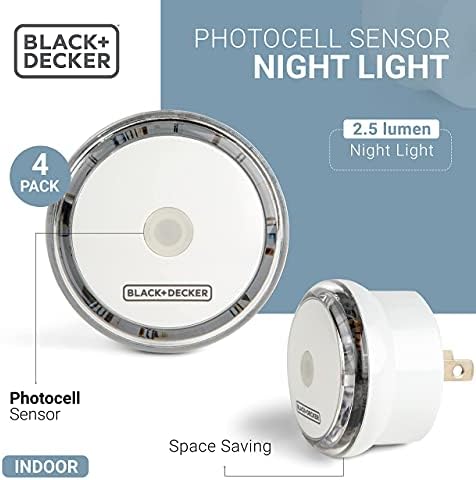 Black+Decker Night Light Plug com sensor de fotocélula, 2,5 lúmen, 4 pacote - luzes da sala de saída