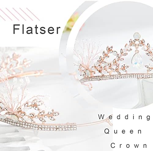 Flatser Barroce Crystal Bridal Casamento Coroa de Casamento Rosa Ouro Rosa Acrílico Tiaras Rainha Coroa Prom Accessores de Cabelo