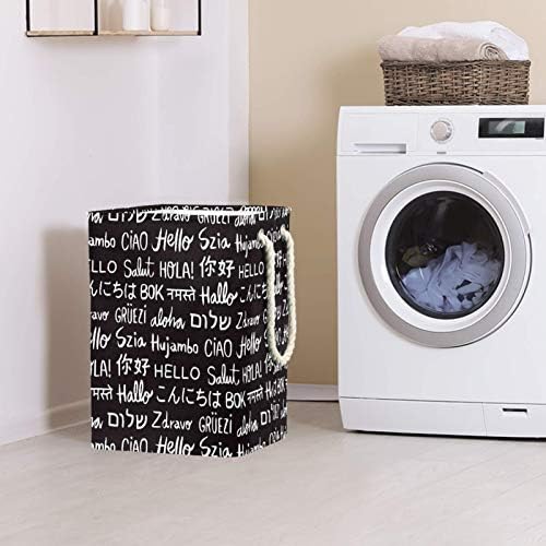 Cesto de lavanderia olá palavra word idiomas diferentes cestas de armazenamento de lavanderia dobrável com alças suportes