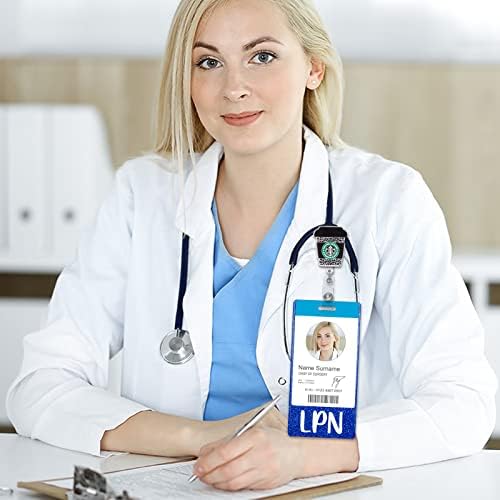 Plifal LPN Badge Buddy Card Nurse Acessórios de enfermagem Glitter Blue Vertical Blebch Identification Tags