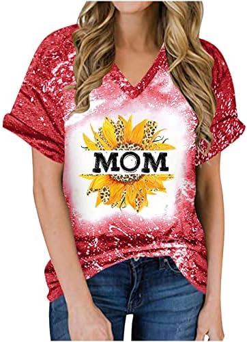 Camisetas do Dia das Mães para mulheres fofas de beisebol mamãe férias blusa de verão túnica túnica túnica curta de manga curta v tee básica