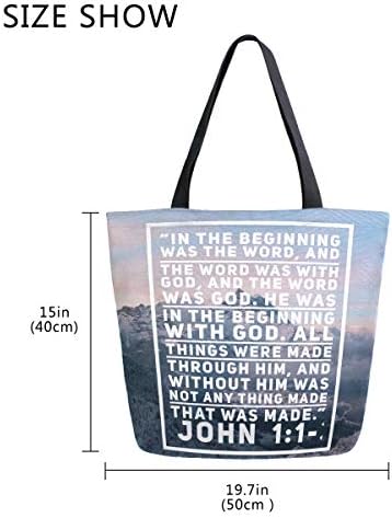 Moda Casual Reutilable Grocery Bags Christian Verse in the Bible Book of John Mountain Men Women ombro Tote Bag Canvas