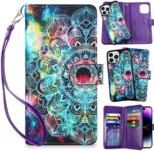 Vofolen para iPhone 14 Pro Max Case Carteira Cartão de crédito Slot Slot Strap destacável Caso 2-em-1 para mulheres MENINAS