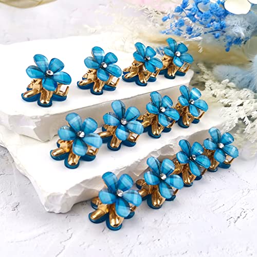 12 Pacote de cabelo azul clipe clipes mini clipes de garra forma de flor design fofo flor mini pinos de cabelo para