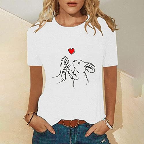 Camisetas de Páscoa impressa de coelho fofo para mulheres camisetas gráficas casuais soltas, camiseta de manga curta