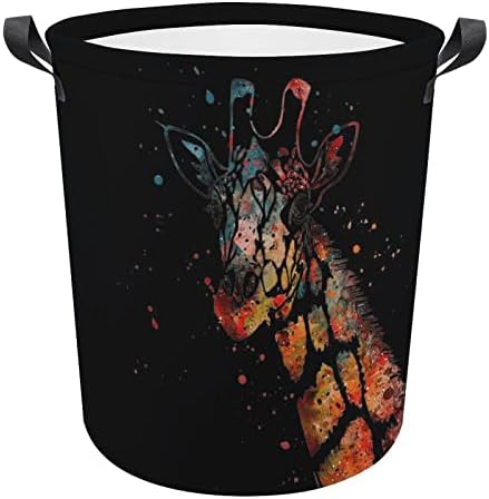 Aquarela girafa redonda cesto de lavanderia cestas de roupas sujas à prova d'água com alças Bolsa de armazenamento de lixo