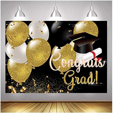 Balões pretos e dourados parabéns parabéns fotografia de pano de fundo aula de graduação de 2022 Parabéns Background College Banner