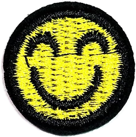 Kleenplus 2pcs. Mini Happy Patch, rosto amarelo sorriso de desenho animado artesanato artes reparo de costura de ferro bordado em costura em manchas de crachá para tampas de mochila de jeans de jeans diy