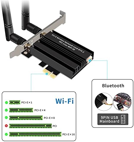 WIFI 6E PCIE WiFi Card 3000 Mbps Adaptador de rede sem fio para jogos de mesa, BT 5.2.802.11ax Tri Band Adaptador