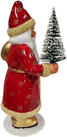 Pinnacle Peak Trading Company Ino Schaller Red Santa com estrelas douradas segurando a árvore de Natal Mache de papel alemão