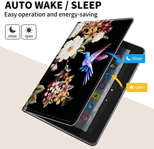 Caso para Fire HD 8 & Fire HD 8 Plus Tablet 360 graus Girando a capa de couro PU com Sleep Autable Sleep, Peony e Hummingbird
