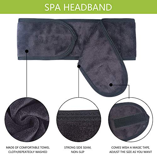 Sinland Spa Band da cabeça para mulheres Ultra Soft Ajuste Makeup Hair Band com fita mágica, envoltório de cabeça esticada para banho, chuveiro, máscara facial, ioga
