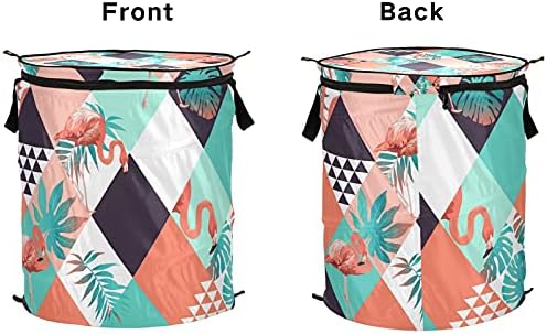 Folhas tropicais de flamingo Propa de roupas com lavanderia com zíper cesta de roupa dobrável com alças Organizador de roupas