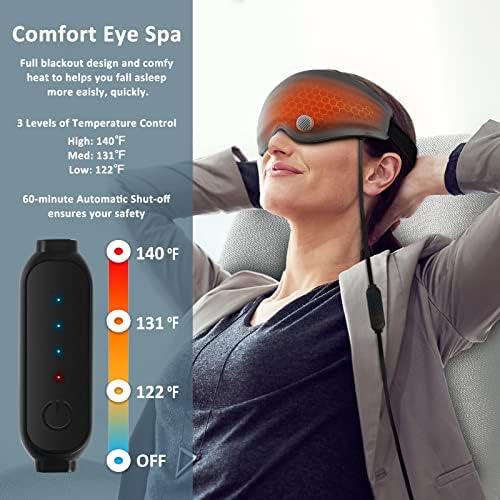 Massageador de pés Mountrax e máscara ocular aquecida, design total de blecaute em 3D para sono, IC inteligente para compressão de olho quente seguro