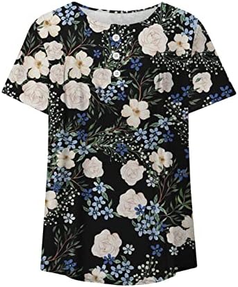 Camisas femininas de verão feminino de manga curta Button Flor Planed Pleated Camise Top Tamanho casual feminino