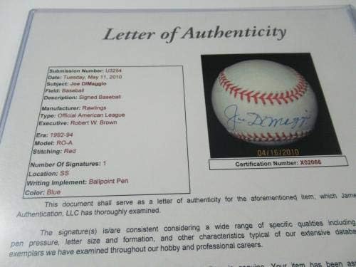 Joe DiMaggio NY Yankees assinou a Liga JSA de beisebol da Liga Americana - Baseballs autografados - Boliteiras autografadas