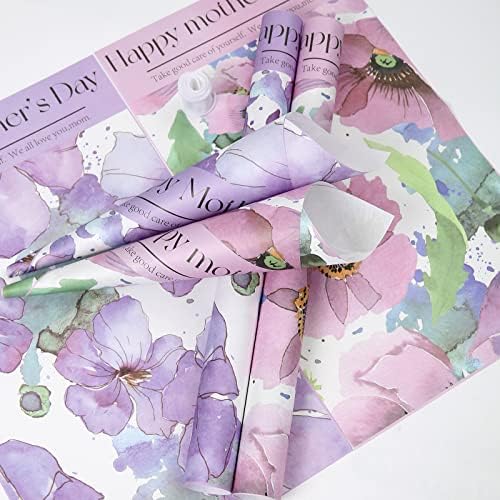 HISSINOWRAP 20 folhas/duas cores Pap papel de presente do Dia das Mães Buquê de Florista de Florista, artesanato DIY, embalagem