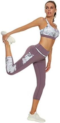 Calças Capri Yoga de Zinmore Feminino Exercício de exercícios com leggings com bolsos