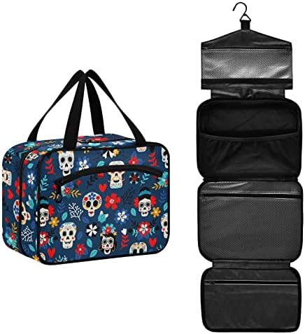 Skulls Flores Sacos de cosméticos pendurados para mulheres Bolsa de higiene pessoal de viagens Grande maquiagem à prova d'água Organizador