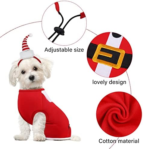PEDGOT 2 Pacote camisetas de cães sem mangas de Natal com bandanas de cão de cães de Natal Elf e fantasia de Papai Noel para