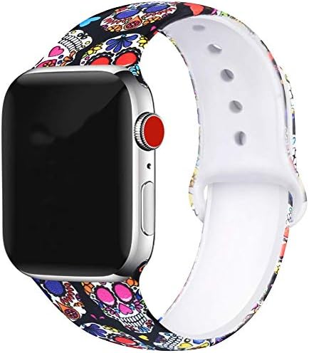 Bandas florais coloridas de crânio compatíveis com a Apple Watch Ultra SE Série 8/7/6/5/4/3/2/1, Silicone Sports Padrão