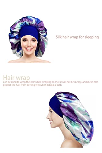 Capoto de seda Cetim Capto ， 4 PCS elástico Banda larga Bonnet para dormir ， capuzes de cabelo para mulheres cabelos encaracolados