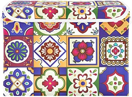 Mandala Talavera Tiles de armazenamento com tampas para organizar caixas de armazenamento em casa com alças Oxford Ploth Storage