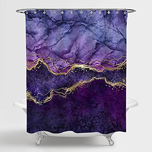 Cortina de chuveiro de mármore roxo Gibelle, cortinas de chuveiro roxo abstrato para a decoração do banheiro, luxo moderno elegante