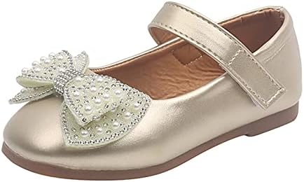 Sapatos de menina de flor de flor de criança Mary Jane Sapatos planos Casual Slip On Bow Pearls Ballet Sapatos da escola plana