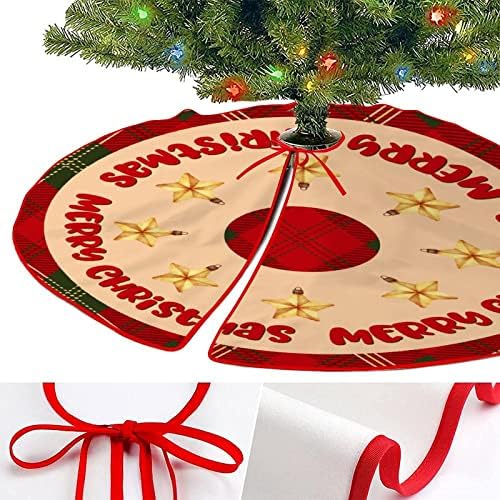 Buffalo Plaid Edge Red and Green Christmas Tree Skirt Artificial Red Berries e neve na árvore de Natal tapete macio tampa de tampa para festas de Natal Decorações de árvore de Natal 36 x36