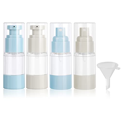 PWSAP 4 pacote de 1/2 oz Vacuum Cosmetic Travel Recier, kits de garrafa de viagem de pulverização e bomba com funil para