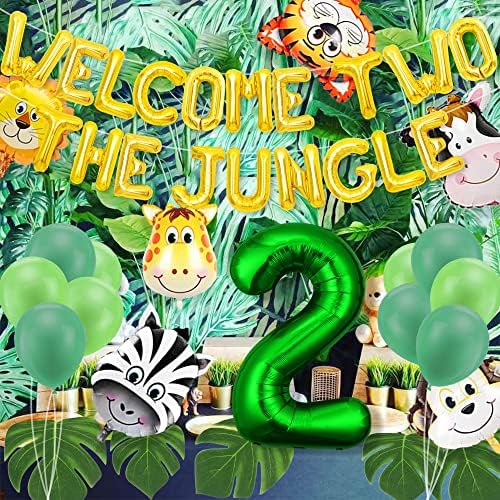 Jevenis recebe duas decorações de aniversário da selva Safari Decorações de 2º aniversário Duas decorações de aniversário selvagens Balões de animais da selva meninos