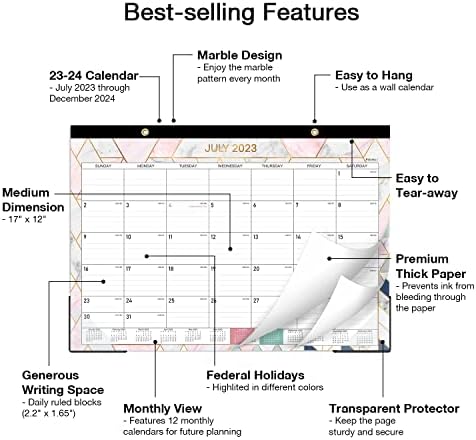 2023-2024 Calendário de mesa - 18 calendário mensal de mesa/parede, 12 '' x 16,8 , julho de 2023 - dezembro de 2024, calendário mensal de parede, grandes blocos governados, perfeitos para planejar e organizar sua casa ou escritório