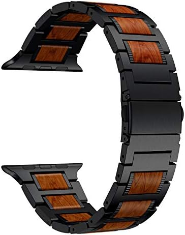 ANRIR Compatível para Apple Watch 49mm 45mm 44mm 42mm Bandas, Red Sandalwood Wood Aço inoxidável Substituição pulseira para Apple Watch Ultra & SE Series 8 7 6 Series 5 4 3 2 1 Watch Bands-Black