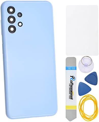 Substituição de tampa do painel traseiro de plástico azul para a Samsung Galaxy A13 com o botão de volume da capa de vidro da câmera traseira da câmera traseira e kit de ferramentas de instrução de instalação