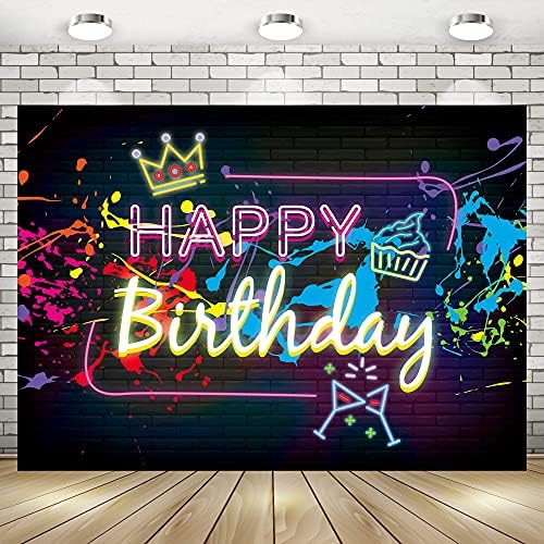 IMIRELL Neon Glow Birthday Birthday Bornicrop 7wx5h pés pintura colorida graffiti no splatter escuro 80s 90s retro feliz aniversário